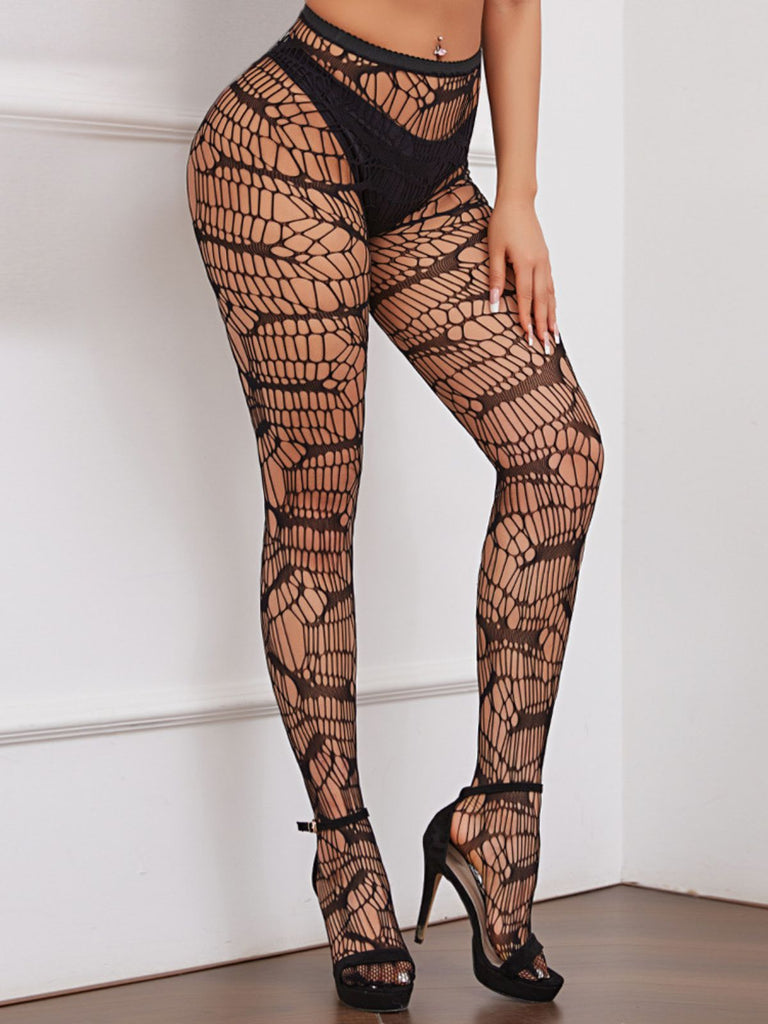 Schwarze Gothic-Netzstrumpfhose mit Fledermausmuster