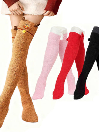 Flauschige Weihnachts-Overknee-Socken mit Rentiermotiv