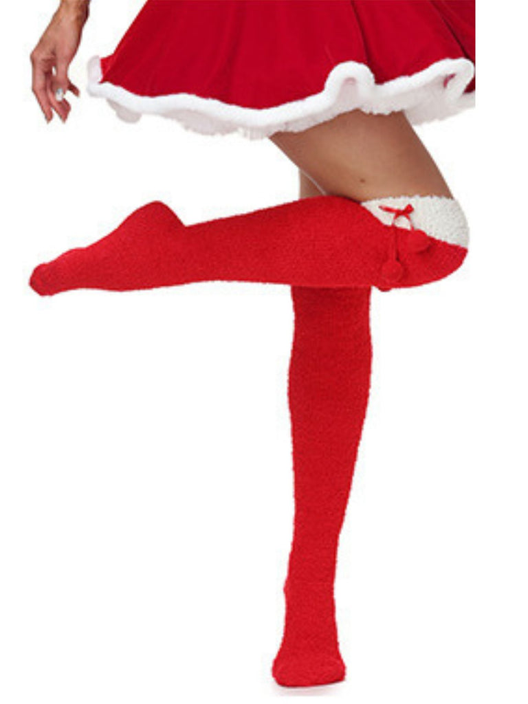 Flauschige Weihnachts-Overknee-Socken mit Rentiermotiv