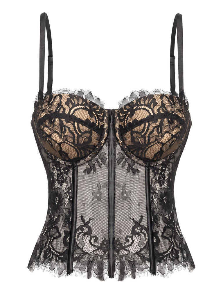 Schwarzes 50er Gothic Korsett-Top mit Spitze