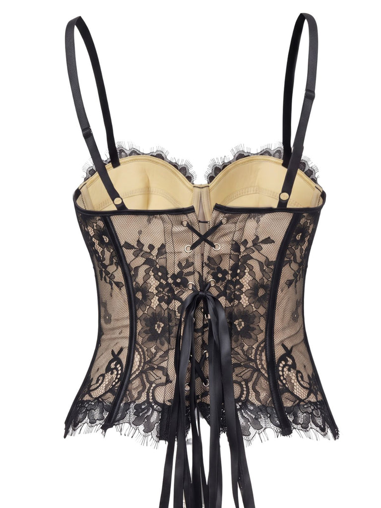 Schwarzes 50er Gothic Korsett-Top mit Spitze