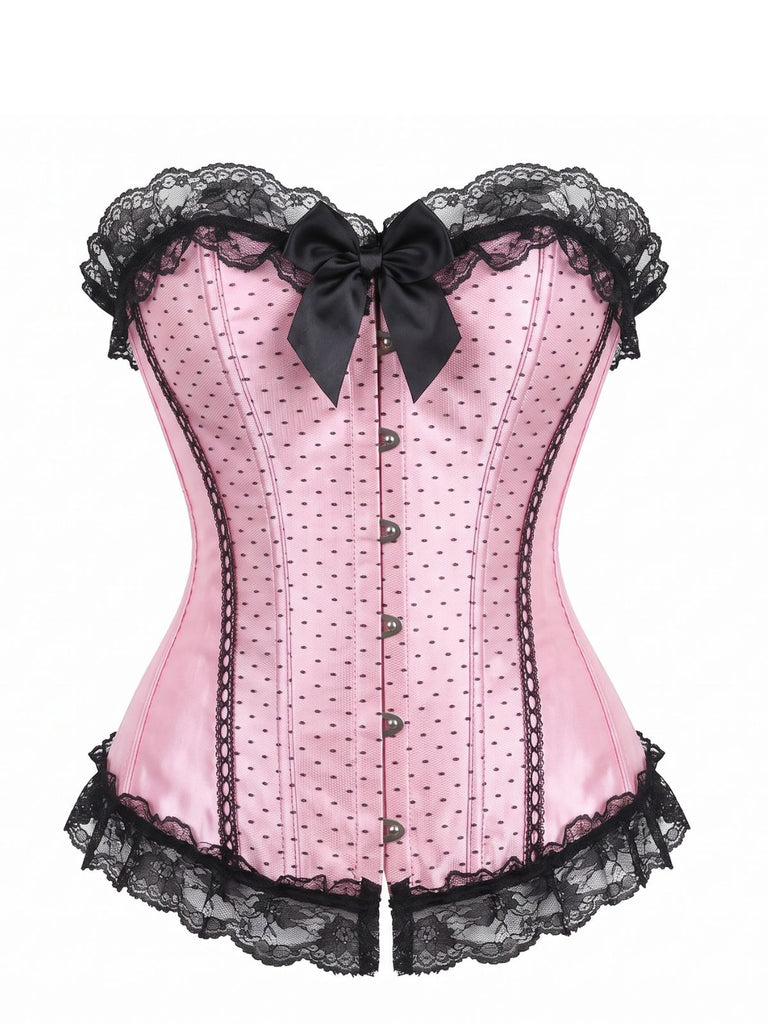 50er Satin-Korsett-Top mit Polka-Dots und Spitze