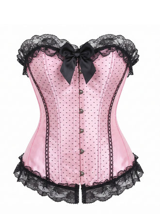 50er Satin-Korsett-Top mit Polka-Dots und Spitze