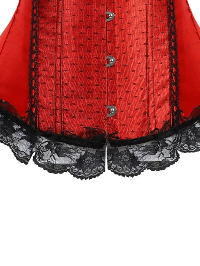50er Satin-Korsett-Top mit Polka-Dots und Spitze