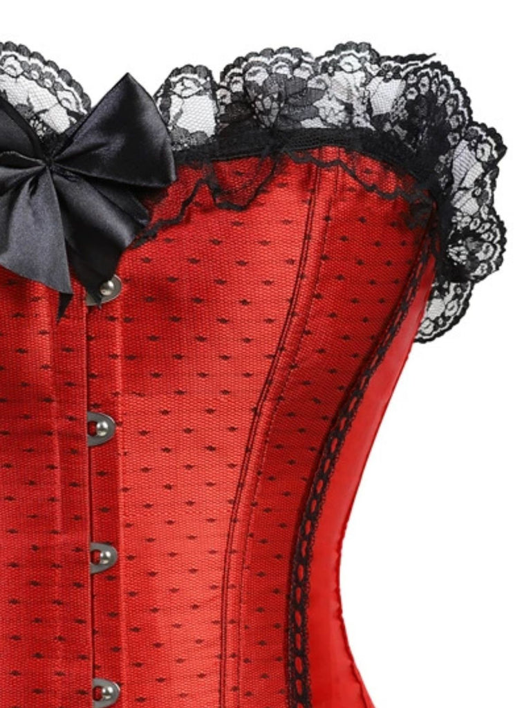 50er Satin-Korsett-Top mit Polka-Dots und Spitze