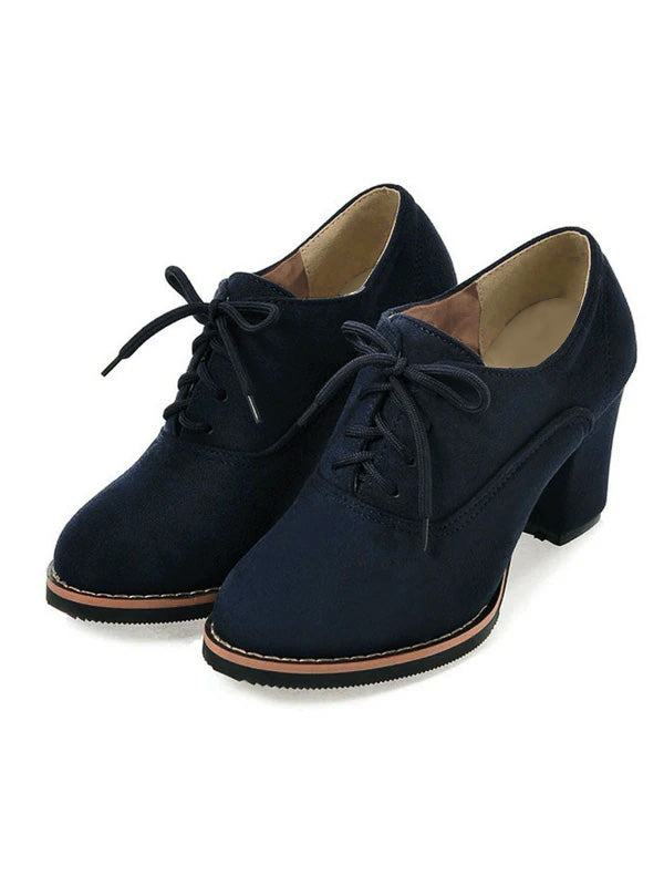 Retro Solide Schnürschuh Dicker Absatz Schuhe