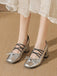Quadratische Zehe Leder Bogen High Heels