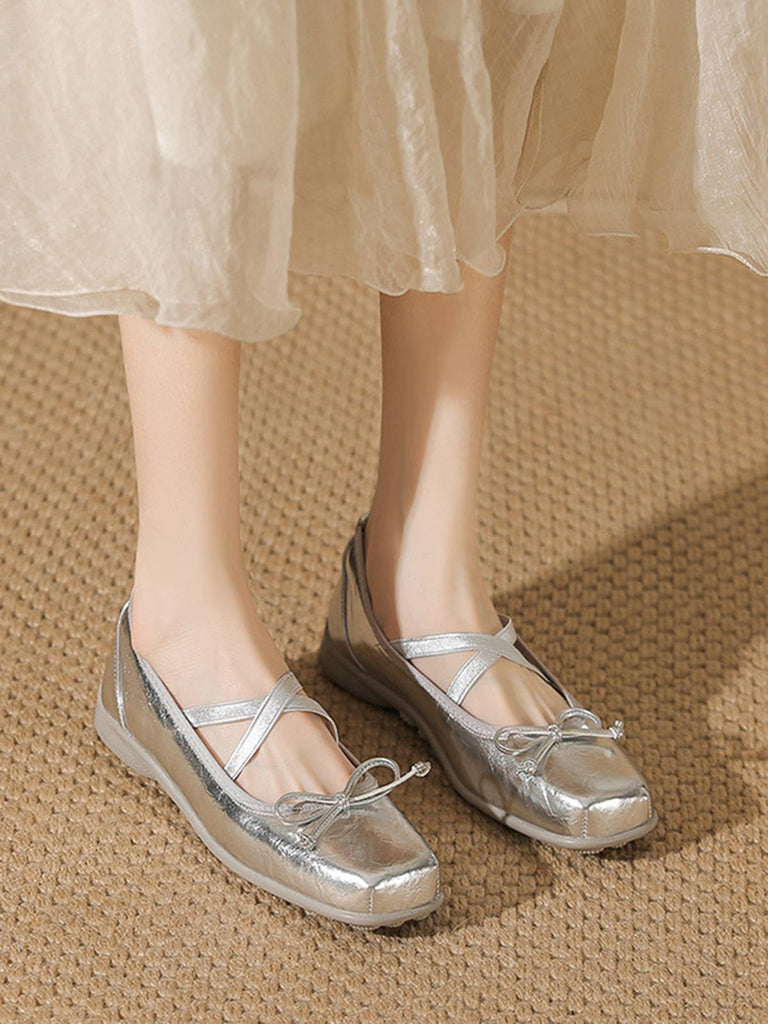 Vintage Leder Bogen Ballet Stil Schuhe