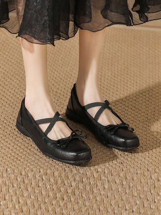 Vintage Leder Bogen Ballet Stil Schuhe