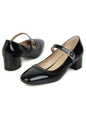 Retro PU Leder Solide Klobige Absätze