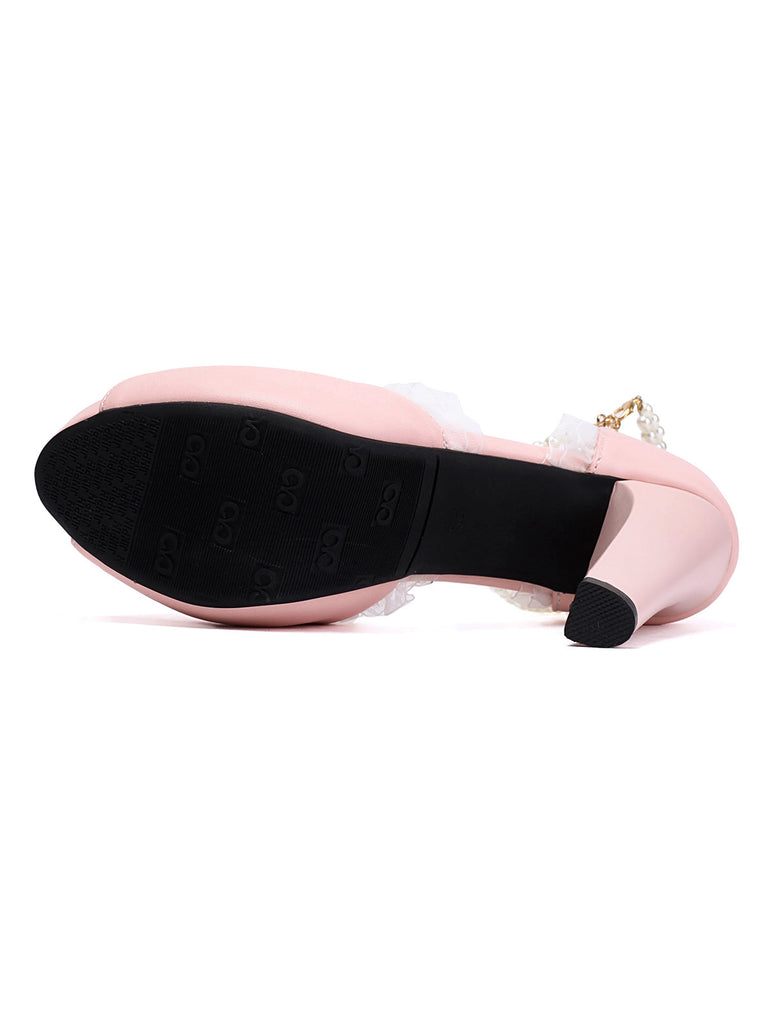 Perle Bogen Spitze Peep Toe High Heels Sandalen