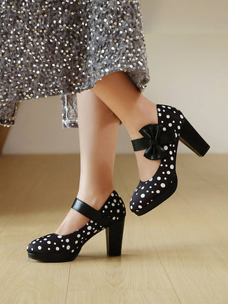 Mary Jane Polka Dots Bogen Klobige Absätze