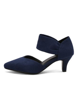 Tiefblau Solide Spitze Wildleder Kitten Heels