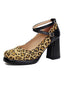 Vintage Leopard Criss-Cross Schnalle Klobige Absätze