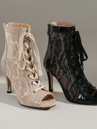 Netz Patchwork Peep Toe Hoher Absatz Sandalen