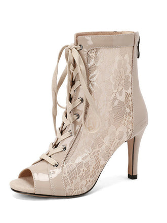 Netz Patchwork Peep Toe Hoher Absatz Sandalen