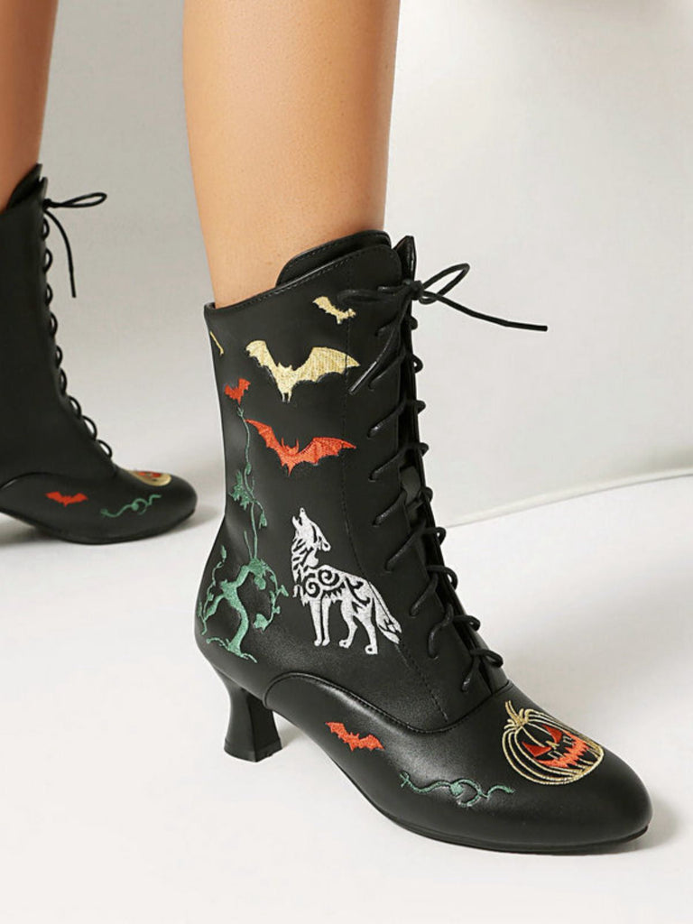 Halloween Schläger Kürbis Schnürung Mitte der Wade Stiefel