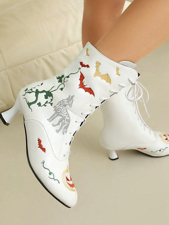 Halloween Schläger Kürbis Schnürung Mitte der Wade Stiefel