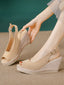 Beige Vintage Peep Zehe Slingback Keil Sandalen