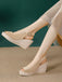 Beige Vintage Peep Zehe Slingback Keil Sandalen