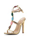 Vintage Farbig Steine Stilett Absätze Riemchen Sandalen