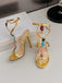 Vintage Farbig Steine Stilett Absätze Riemchen Sandalen