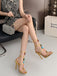 Vintage Farbig Steine Stilett Absätze Riemchen Sandalen