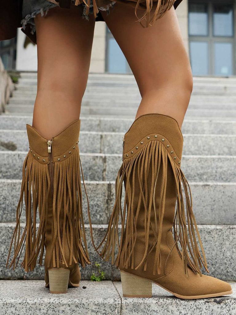 Vintage Quaste Klobig Hochhackige Stiefel