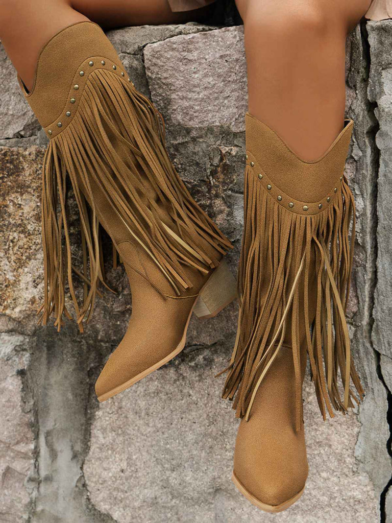Vintage Quaste Klobig Hochhackige Stiefel