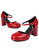 Vintage Lackleder Knöchelriemen Block Absatz Pumps