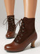 Vintage Farbblock Schnürung Viktorianisch Kurze Stiefel