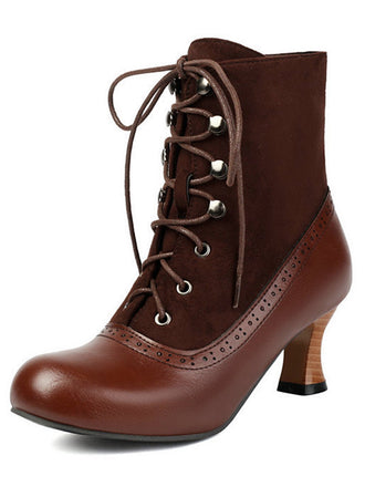 Vintage Farbblock Schnürung Viktorianisch Kurze Stiefel