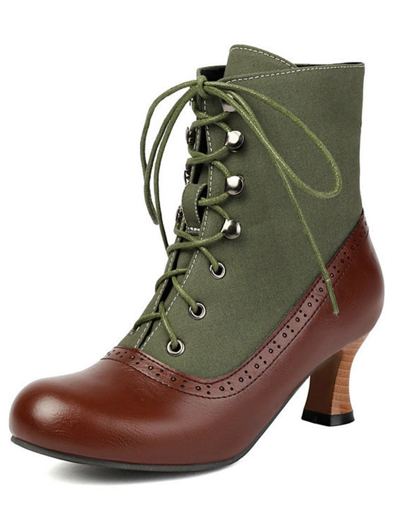 Vintage Farbblock Schnürung Viktorianisch Kurze Stiefel