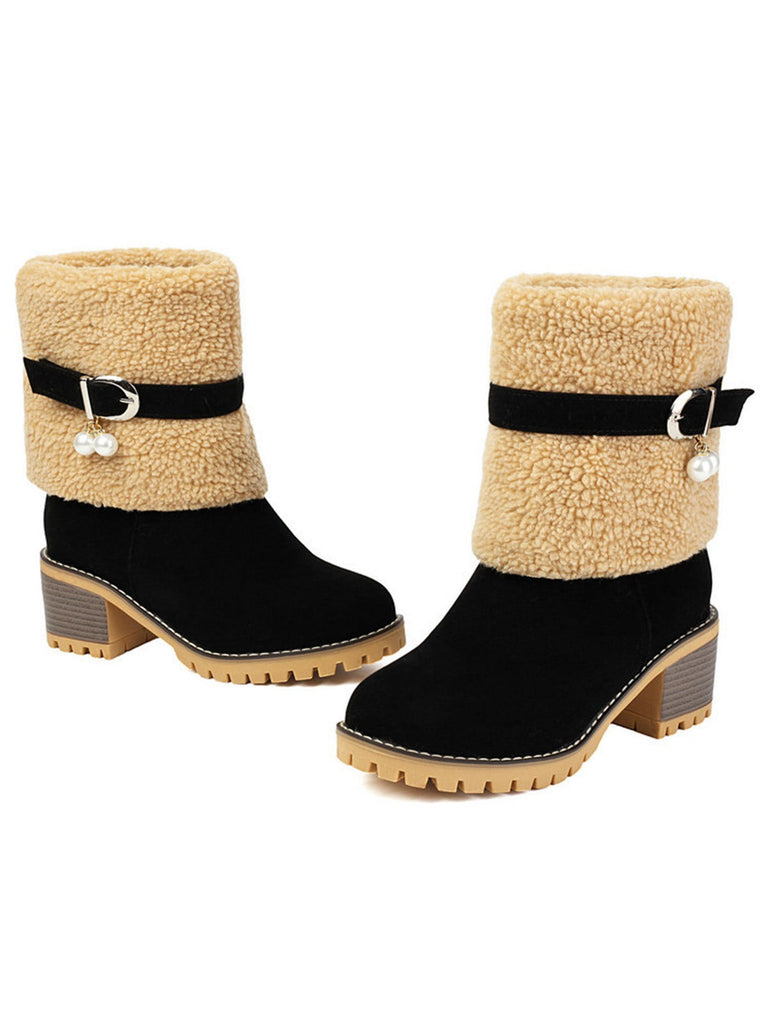 Vintage Perle Samt Polar Vlies Mitte-Kalb Stiefel