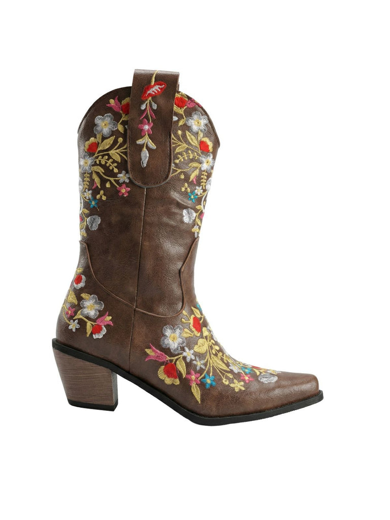 Vintage Spitze Besticktes Blumen Blockabsatz Stiefel