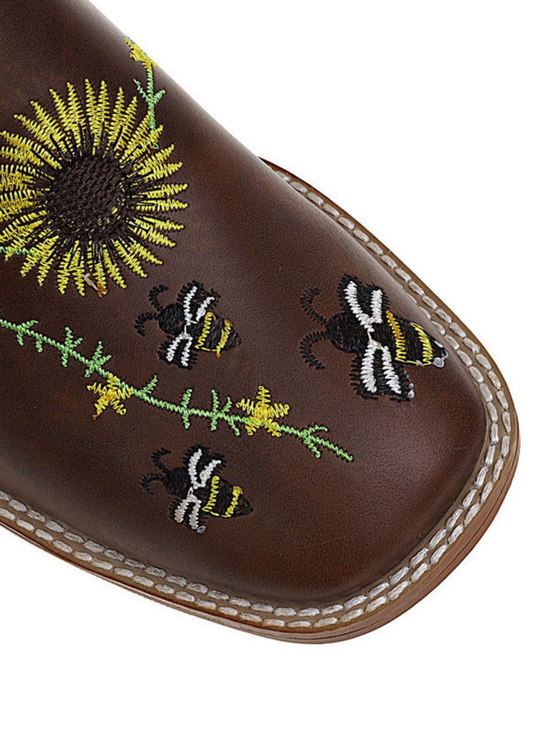 Braun Sonnenblume Besticktes Western Cowgirl Wadenstiefel