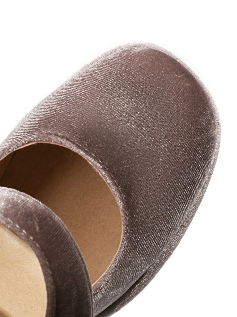 Mary Jane Samt Perlenknopf Blockabsatz Schuhe