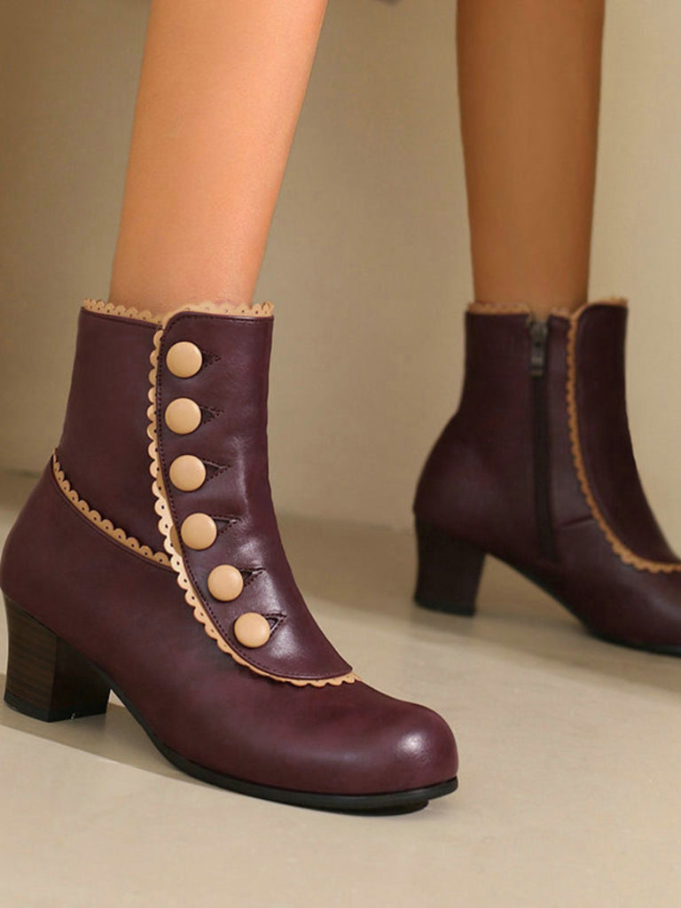 Vintage Kunstfellfutter Chunky Ferse Kurze Stiefel