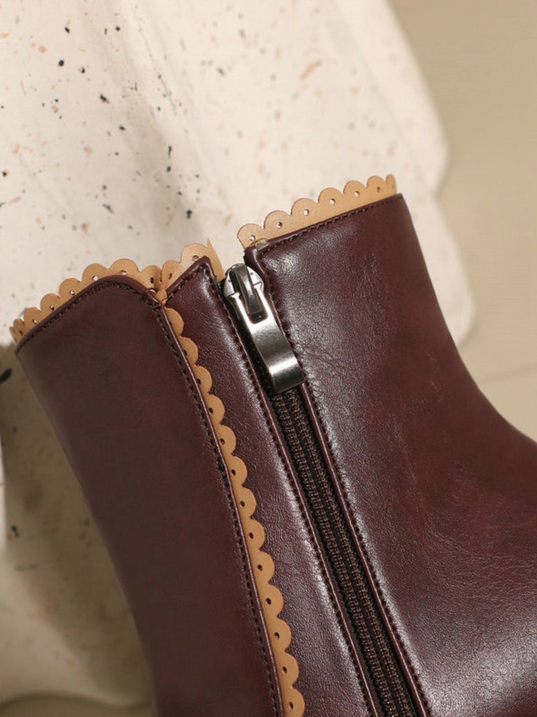 Vintage Kunstfellfutter Chunky Ferse Kurze Stiefel