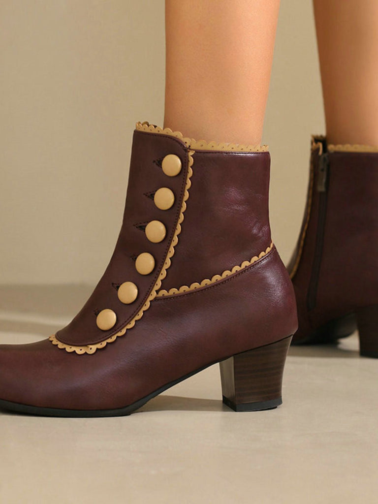 Vintage Kunstfellfutter Chunky Ferse Kurze Stiefel