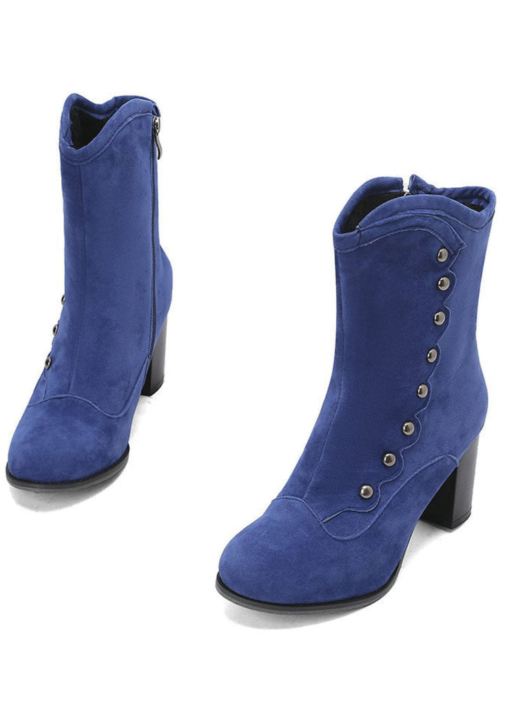Vintage Wildleder Kunstpelz Futter Nieten Wadenhoch Stiefel