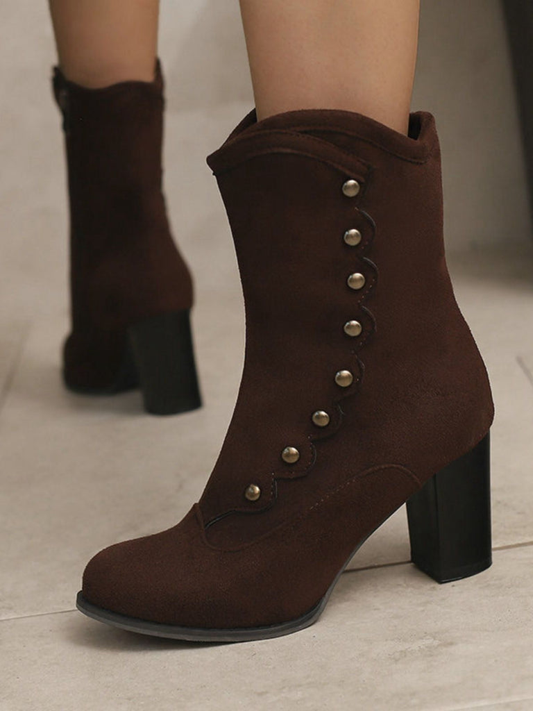 Vintage Wildleder Kunstpelz Futter Nieten Wadenhoch Stiefel