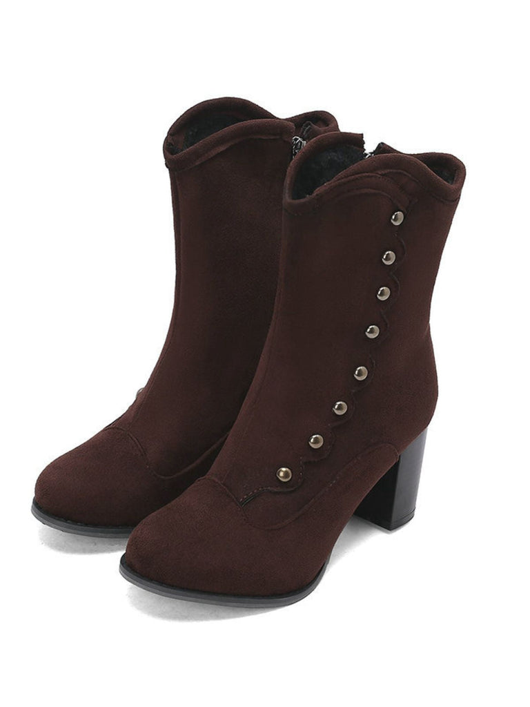 Vintage Wildleder Kunstpelz Futter Nieten Wadenhoch Stiefel