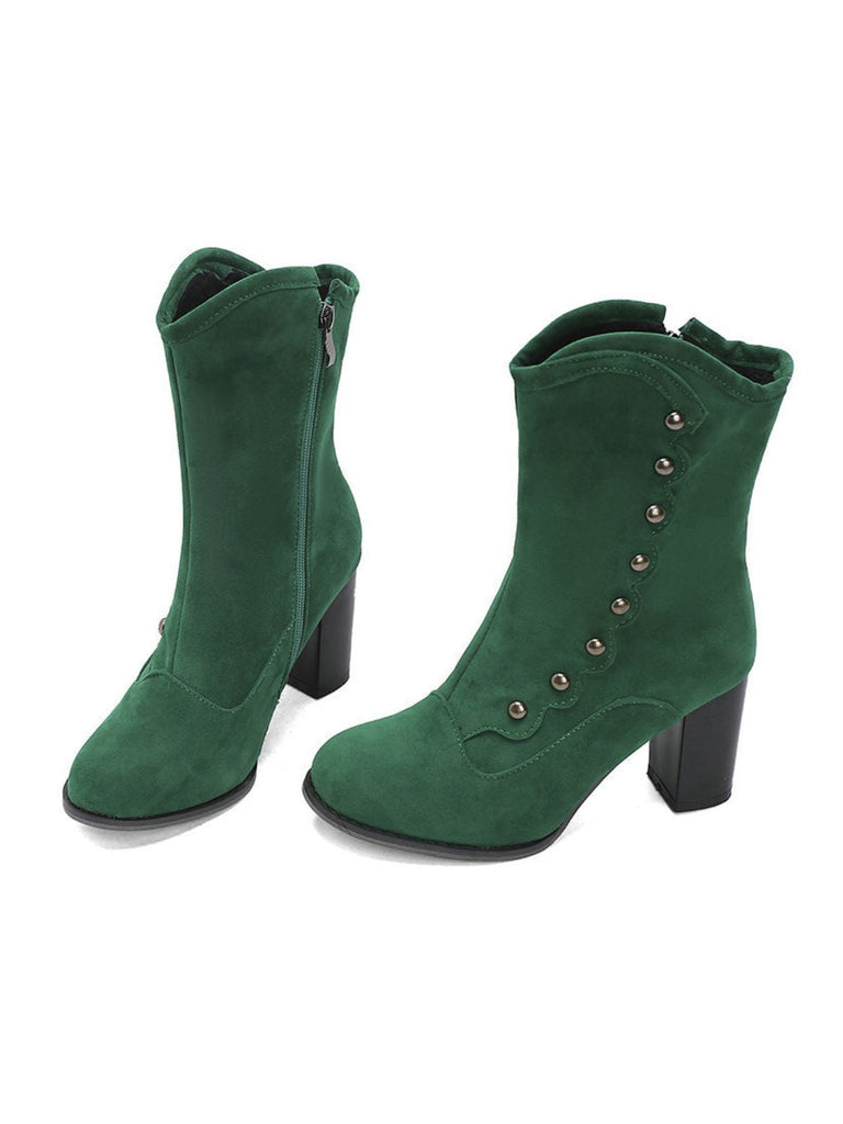 Vintage Wildleder Kunstpelz Futter Nieten Wadenhoch Stiefel