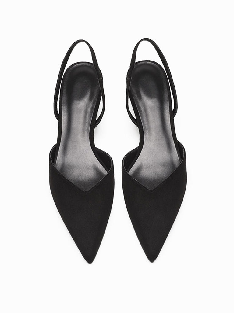 Spitz zulaufende Uni Slingback Träger Low Block Schuhe