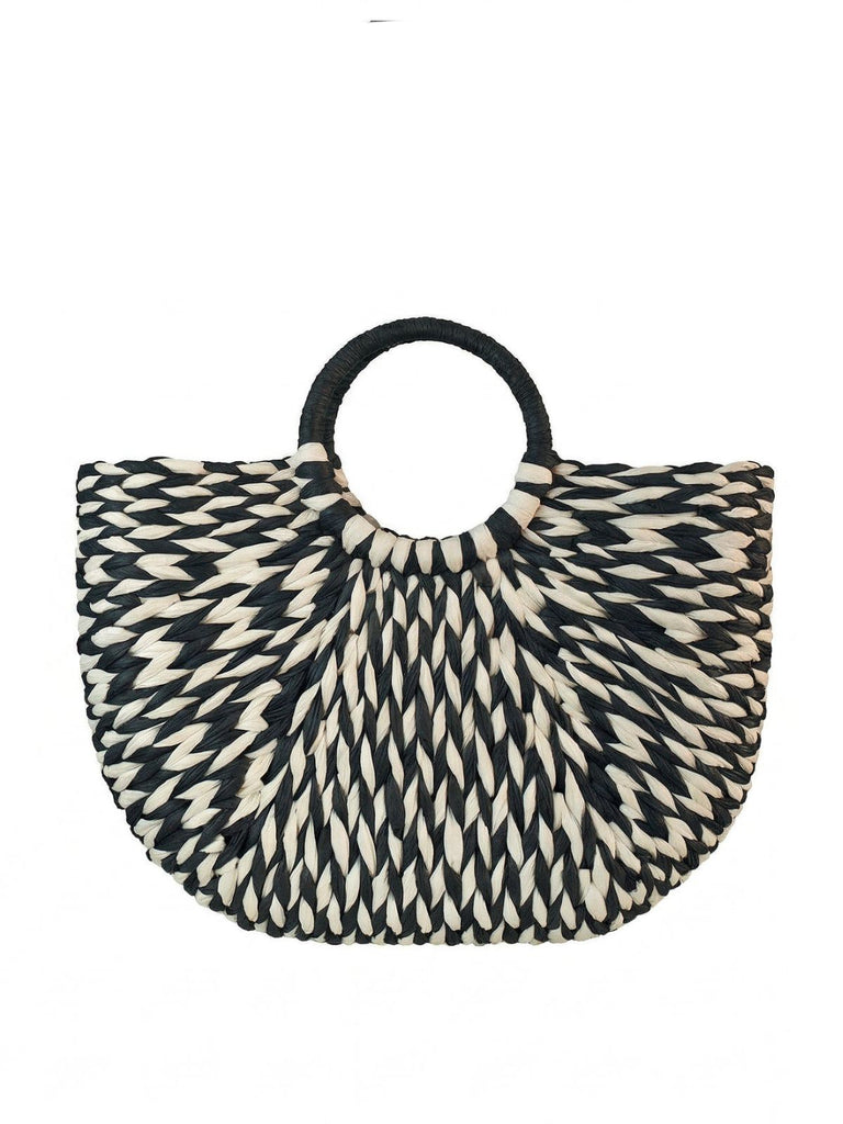 Vintage Handgewebt Stroh Strand Shopper