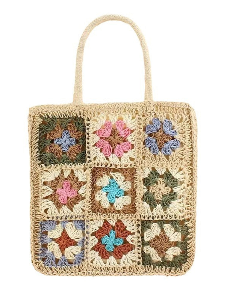 Cremeweiße Bohemian Tasche mit Patchwork, Häkelarbeit und Color