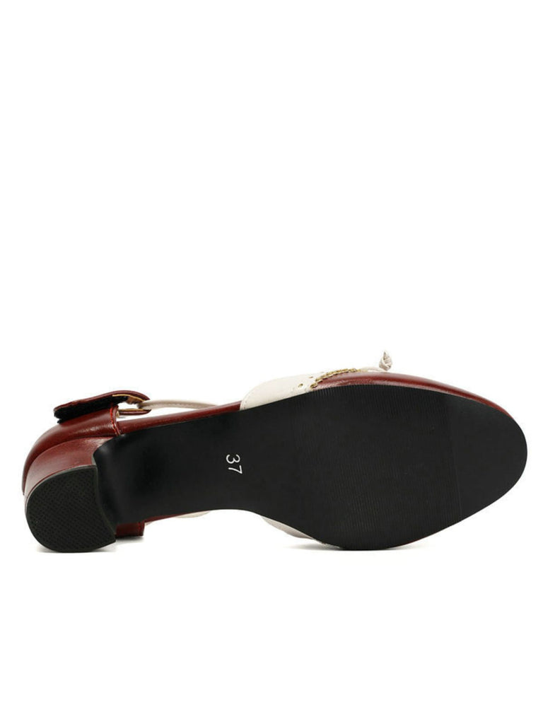 Zweifarbige Schleife Mary Jane Pumps mit Blockabsatz