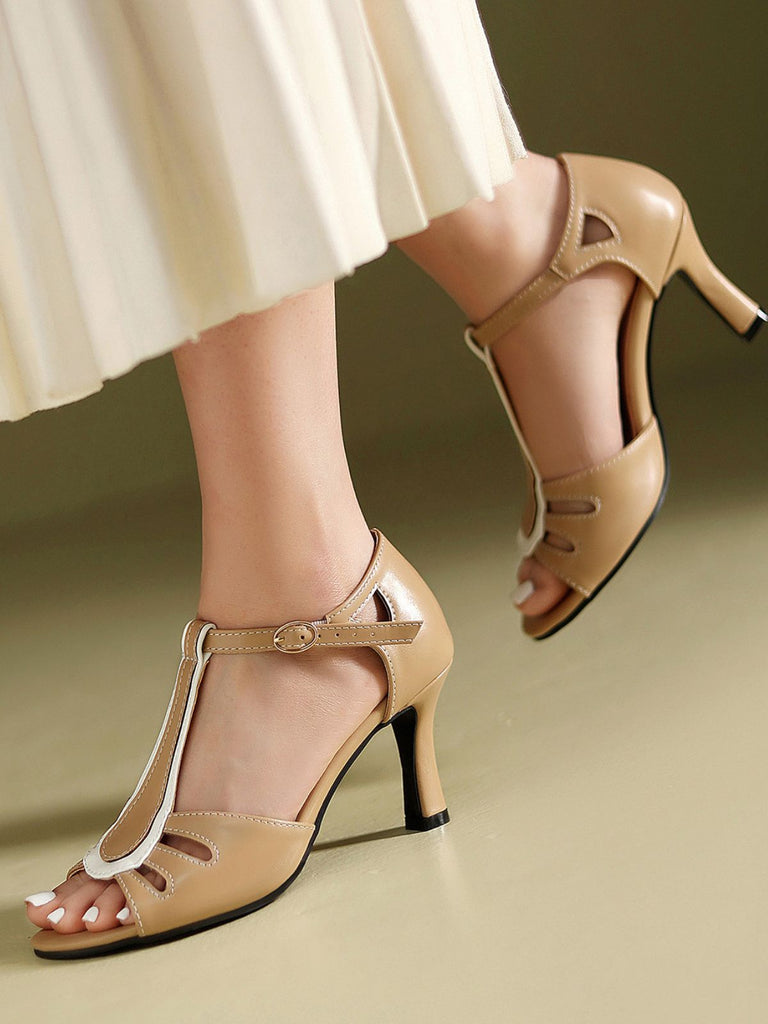 Peeptoe-Sandalen mit Cut-Outs, Farbblock-Design und Riemchen, Größe 9