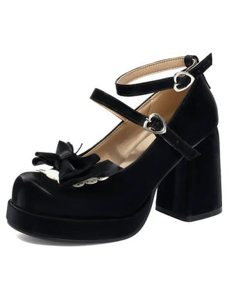 Vintage Mary-Jane Plateau-Pumps mit Schleife